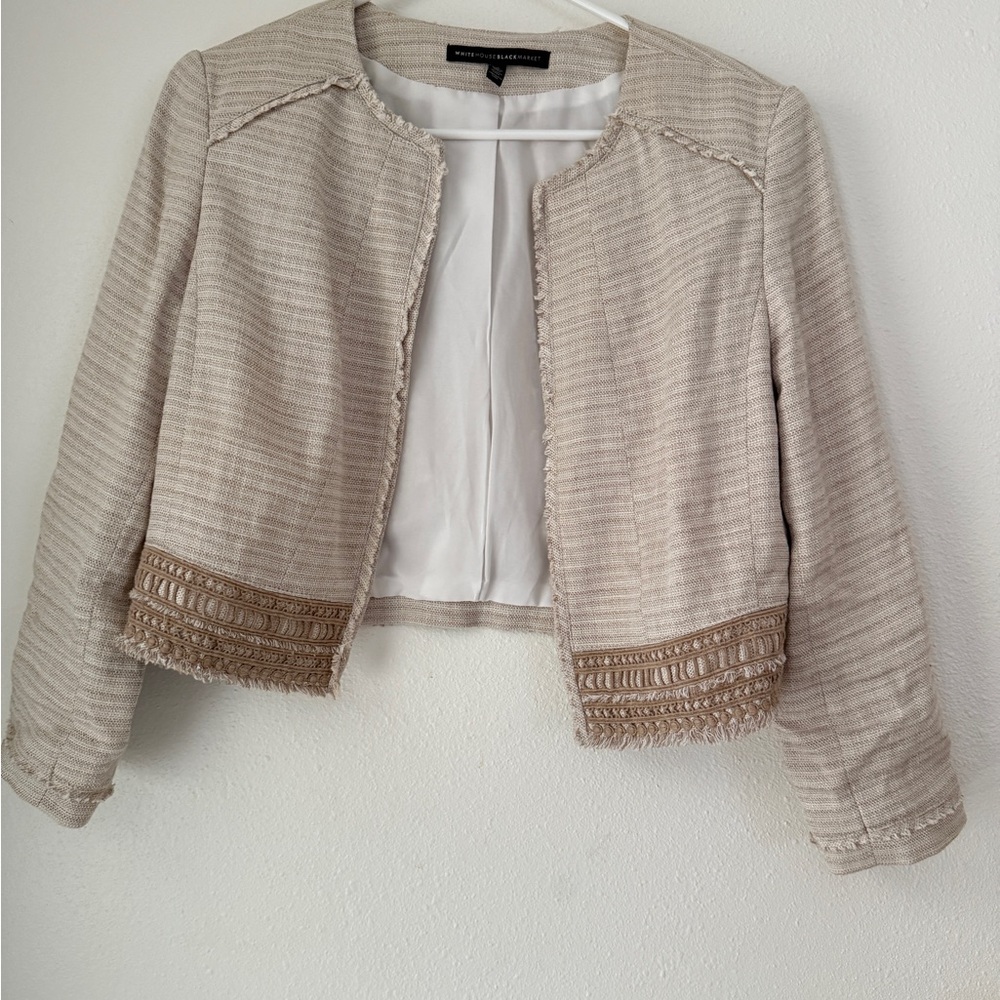 White House Black Market Womens 3Q Sleeve Natural Suit Jacket Size 8